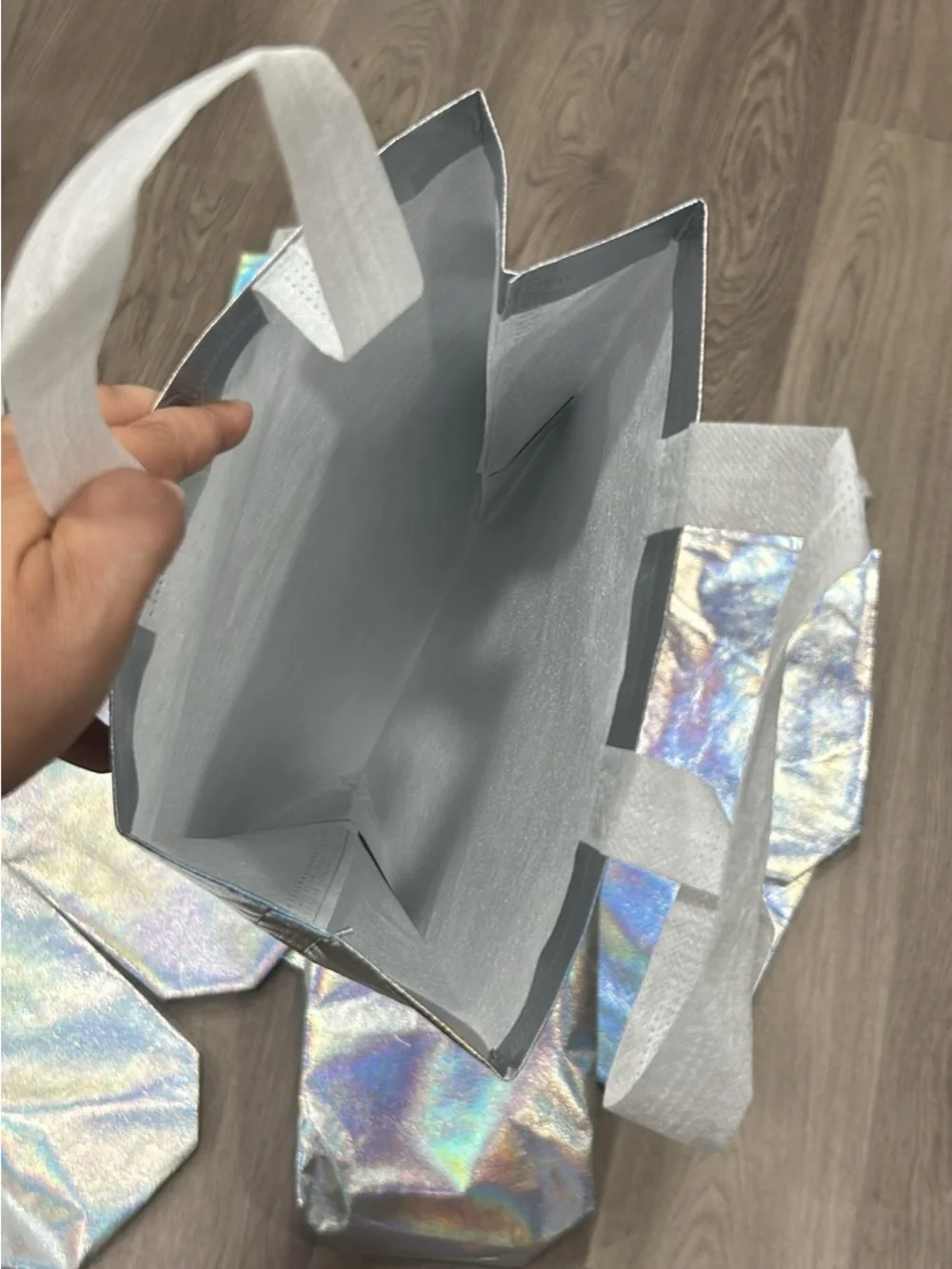 Kids Holographic Tote Bag - Iridescent Silver